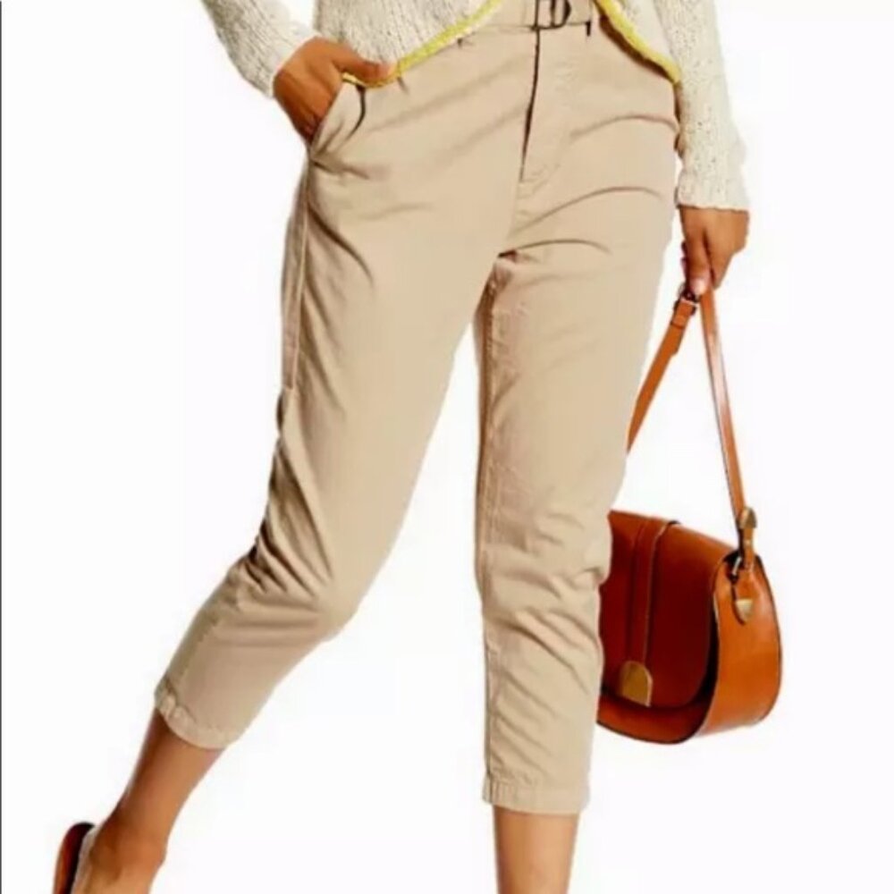 James Perse Women's Khaki Brown Belted Cropped Pants Size 25